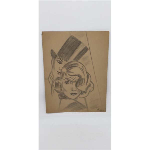 PENCIL ON PAPER 1934 UNKNOWN ARTIST SIGNED