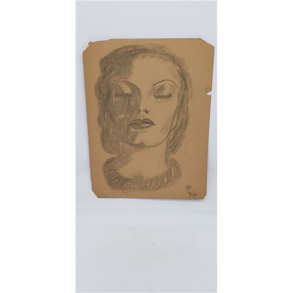 CHARCOAL ON PAPER 1934 UNKNOWN ARTIST SIGNED