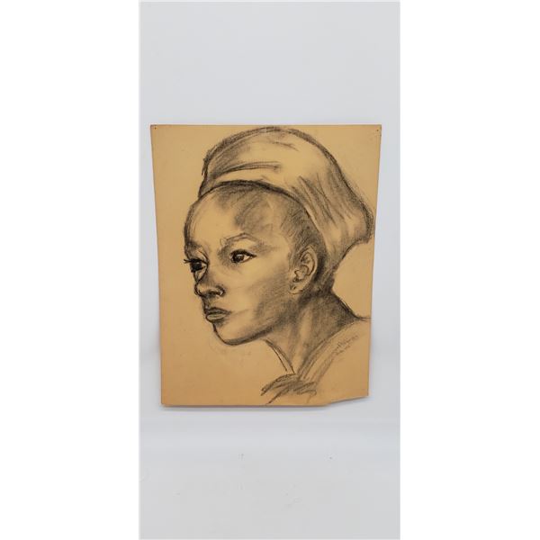 CHARCOAL ON PAPER 1950 BLACK SAILOR UNKNOWN ARTIST