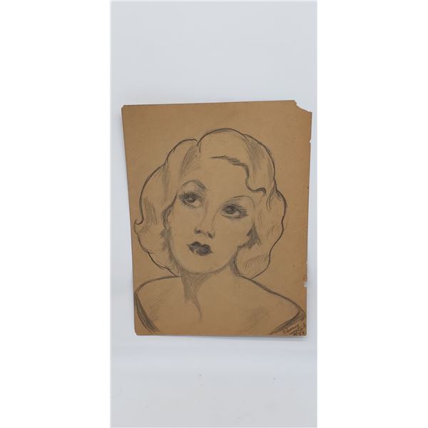 UNKNOWN ARTIST 1933 PENCIL ON PAPER SIGNED