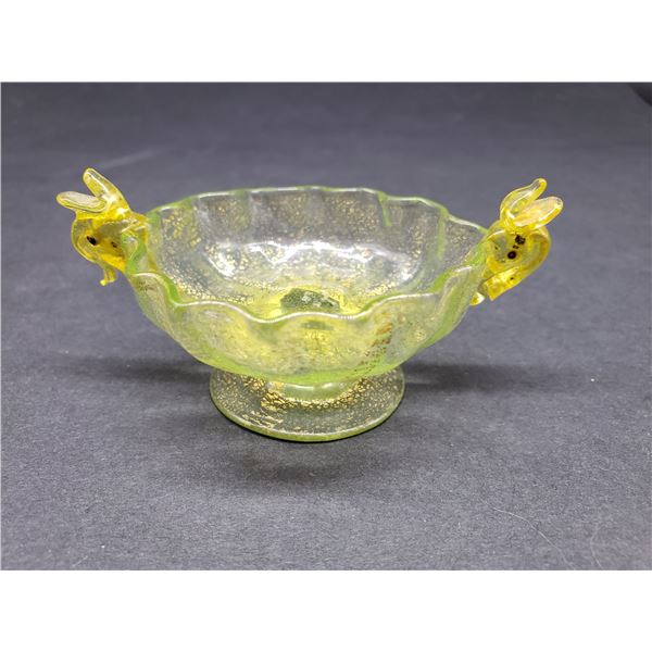 EGYPTIAN DOLPHIN ART GLASS CANARY BOWL