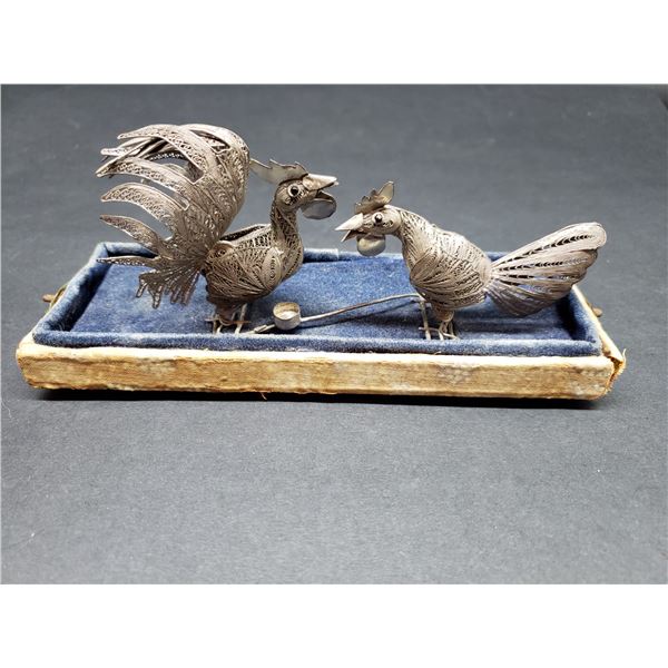 STERLING SILVER FIGHTING COCKS