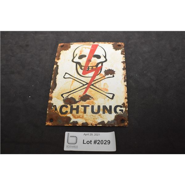 OCCUPIED POLAND ELECTRIC FENCE NAZI DANGER SIGN PORCELAIN WW2