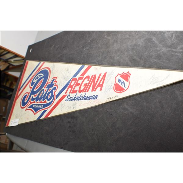 SPORTS PENNANT HOCKEY 1990 REGINA PATS   SIGNED