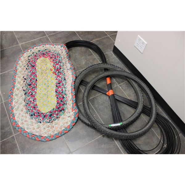 Corning Optical Cable Area Rug and Two Bike Tires