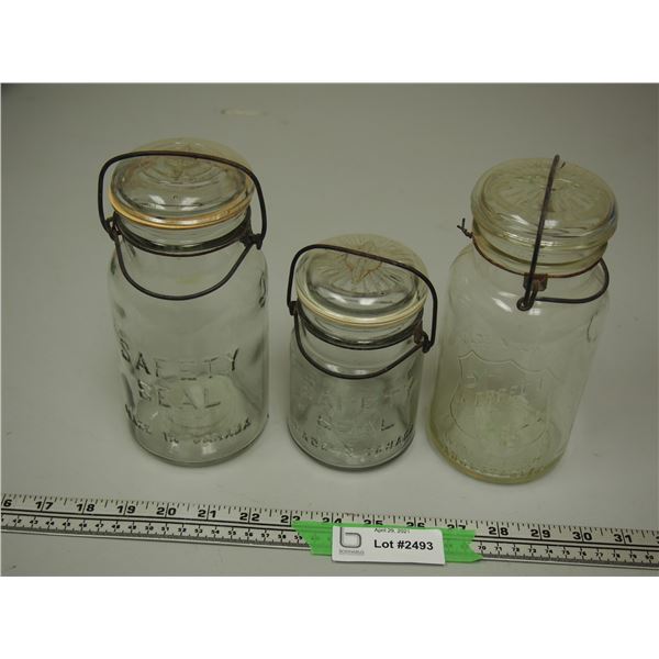 Vintage Clear Wire Bail Mason Jars (3)