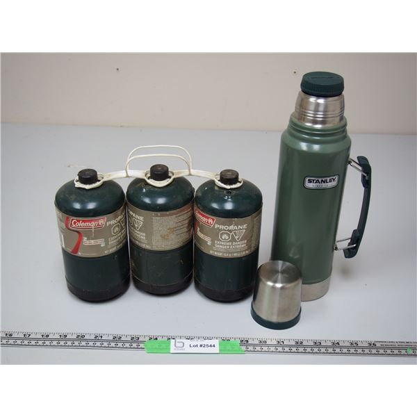 3 Coleman Propane Tanks Plus Stanley Thermos