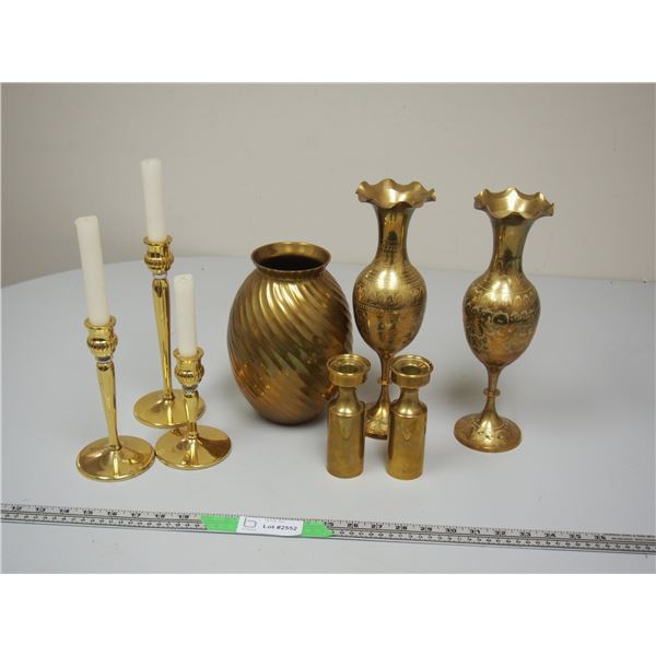Lot of Brass Items and Candle Holders with Candles