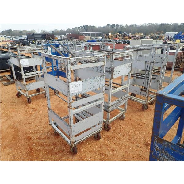 (2) metal roll around parts cart