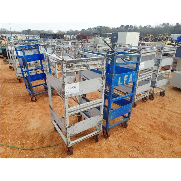 (2) metal roll around parts cart