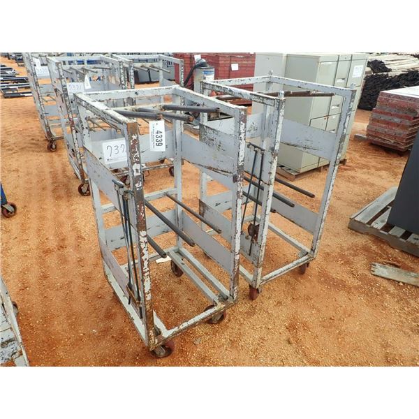 (2) metal roll around parts cart