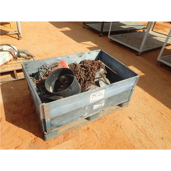 (1) crate of misc chain & chain hoist