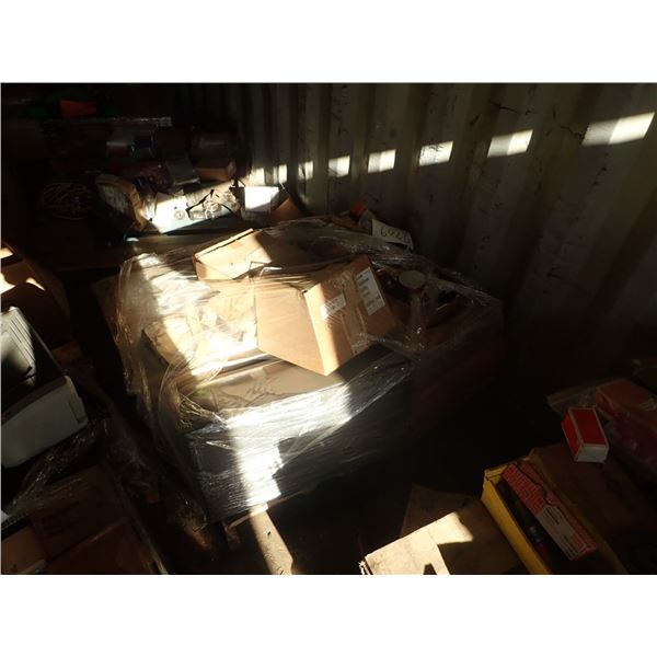(1) pallet misc lightbulb, rubber wheels, filter, elect parts