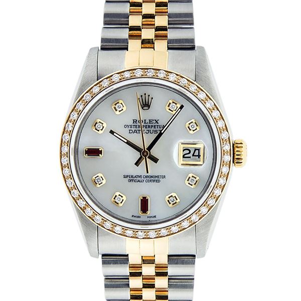 Rolex Mens 2 Tone Mother Of Pearl Diamond 36MM Oyster Perpetual Datejust