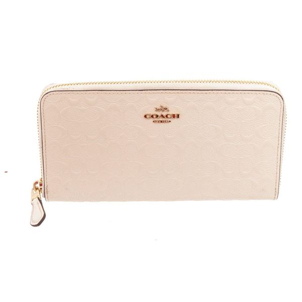 Coach White Debossed Logo Leather Zippy Wallet