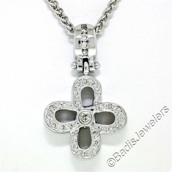 14kt White Gold 0.44 ctw Diamond Open Flower Pendant Necklace