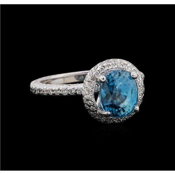 4.23 ctw Blue Zircon and Diamond Ring - 14KT White Gold