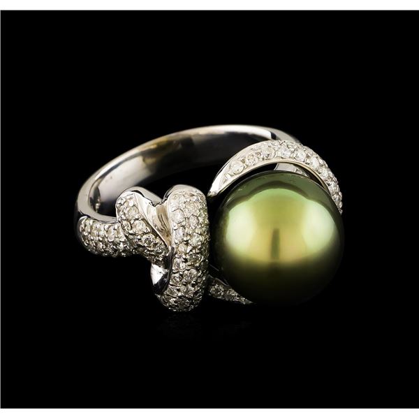 Tahitian Pearl and Diamond Ring - 14KT White Gold