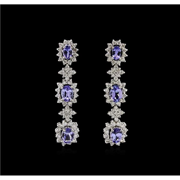 4.48 ctw Tanzanite and Diamond Earrings - 14KT White Gold