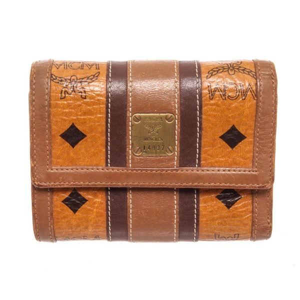 MCM Brown Canvas Flap Wallet