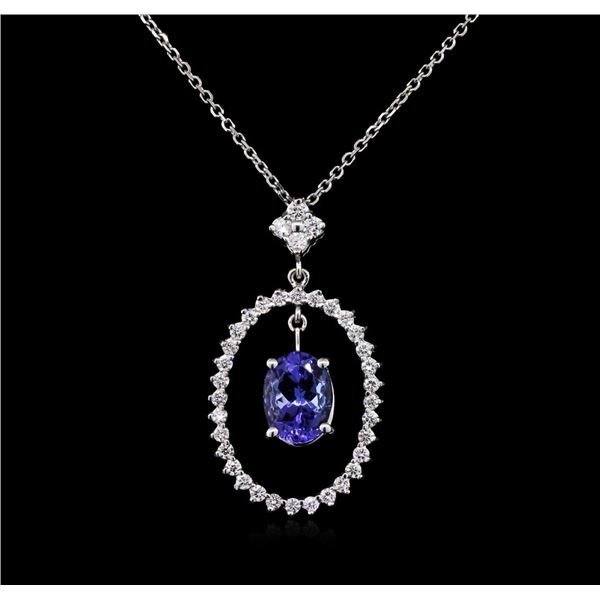 2.00 ctw Tanzanite and Diamond Pendant With Chain - 14KT White Gold
