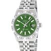 Image 4 : Rolex Mens Stainless Steel 36MM Green Index Pyramid Diamond Datejust Wristwatch
