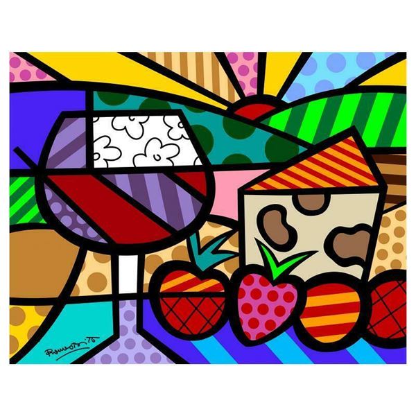 Romero Britto "Toast To Life" Hand Signed Limited Edition Giclee on Canvas; COA