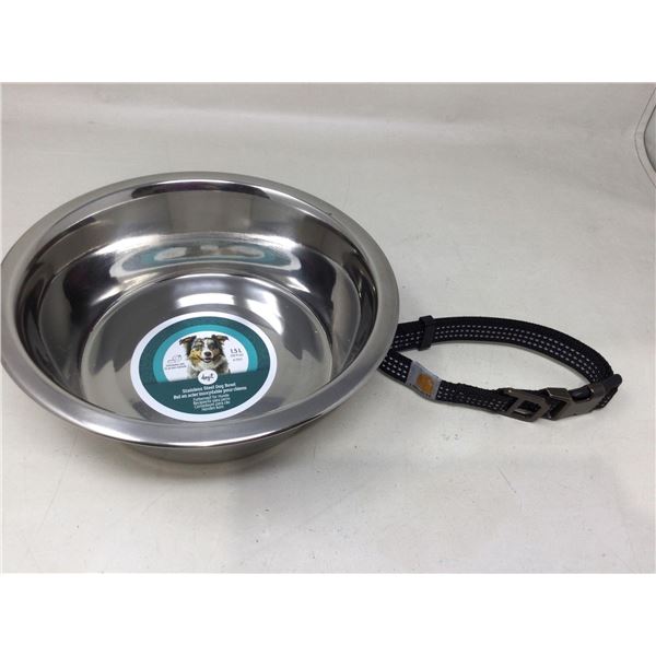 Stainless Steel Dog Bowl and Carhartt Collar
