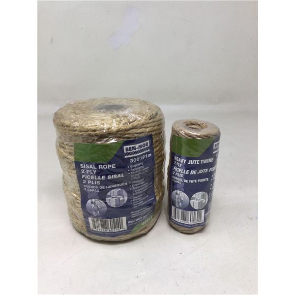 Ben-Mor Sisal Rope 2 Ply 300ft and Heavy Jute Twine 115ftÂ 