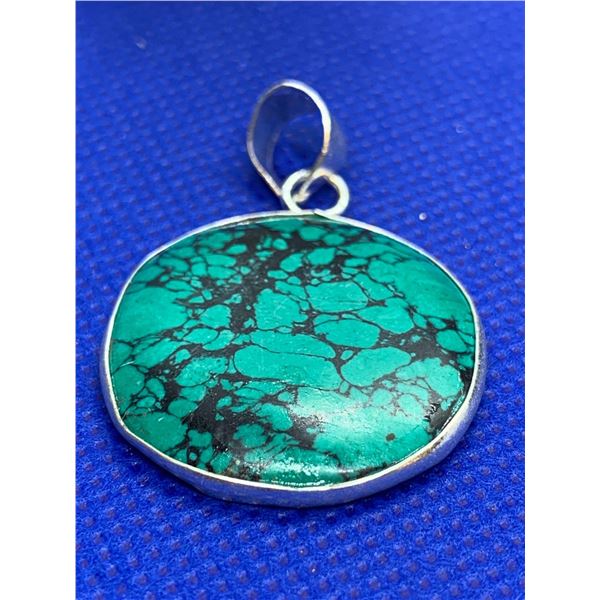NEW Turquoise Gemstone .925 Silver Plated Pendant - approx 1 inchÂ 