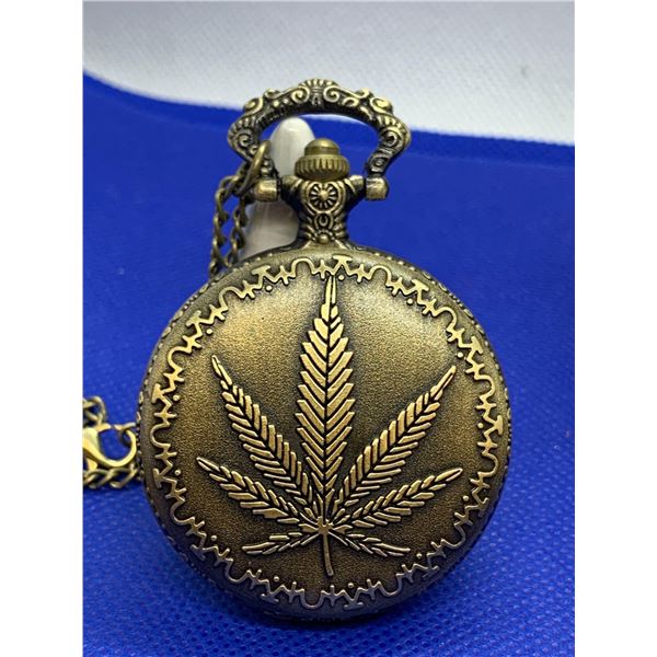 NEW Quartz Cannabis Pocket Watch and Chain Set