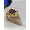 Image 2 : Gents 10 K Gold 1.32 Carat Round Cut Oval Garnet Solitaire with side diamonds - appraised $ 5800.00