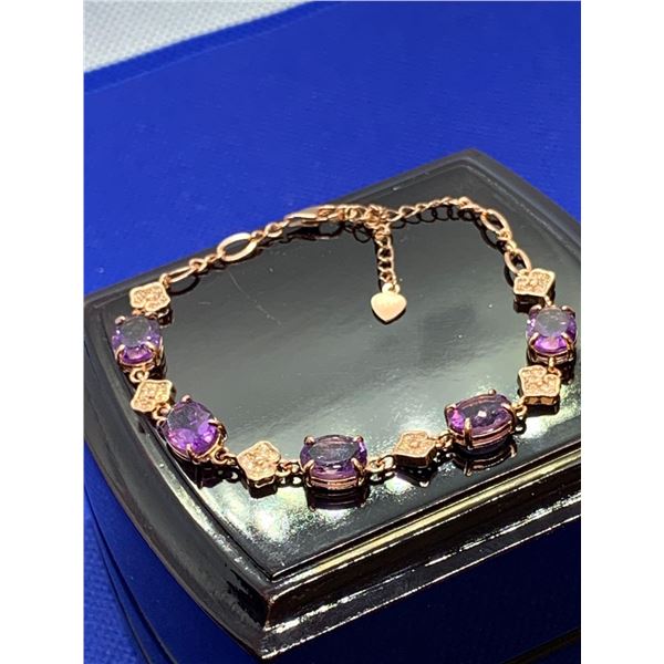 Ladies Natural Amethyst Oval Cut 10.2 Carat Gemstone Bracelet set in .925 Silver with appraisalÂ $13