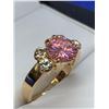 Image 2 : Ladies 14K Gold G.P. Brilliant Cut Pink Ice Solitaire Ring - size 7.5