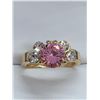 Image 3 : Ladies 14K Gold G.P. Brilliant Cut Pink Ice Solitaire Ring - size 7.5