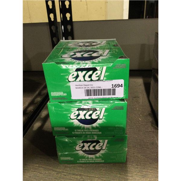 Excel Spearmint Gum (12 pk x 12pc) Lot of 3