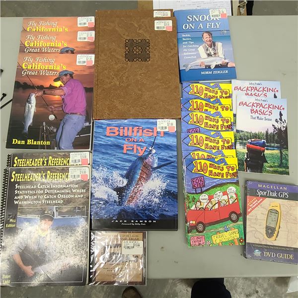 MISC BOOKS. FISHING, BOW, SPORTRAKK, AND BACKPACKING