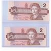 Image 2 : Consecutive 1986 Two Dollar Canadian Bills BUH5891846 and BUH5891847