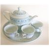 Image 1 : Tea Set  Rice Pattern China (1 Plate, 4 Mini Mugs, 1 Tea Pot) (White/Blue)