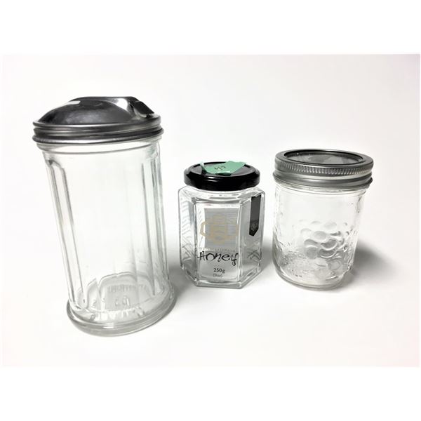 Glass Sugar Dispenser + Honey Jar + Jam Jar