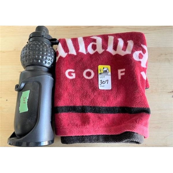 Water Bottle Golf Theme (Black) +  Red Golf Towel (Callaway)