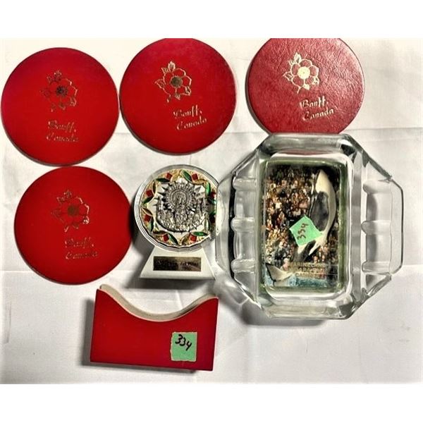 Souvenirs: Spain Cathedral,Marineland Ashtray, Banff Coaster