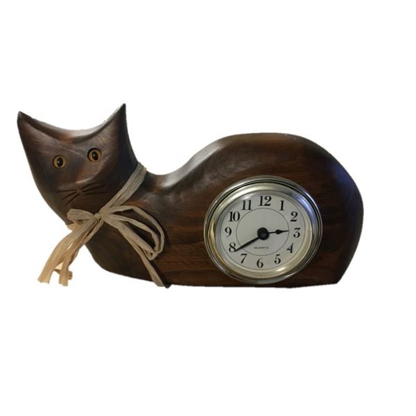 Wood Cat Theme Clock  -   Works