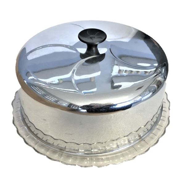 Glass Cake Plate with Metal Cover