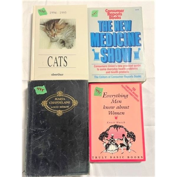 FOUR books (Maria Chapdelaine 1980,Cats, Medicine and a Novelty Book)