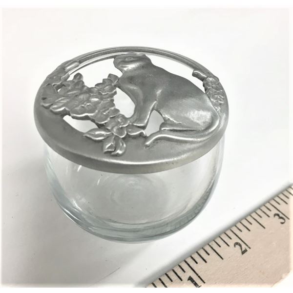 Glass Pot Pourri Jar with Silver Cat Cover