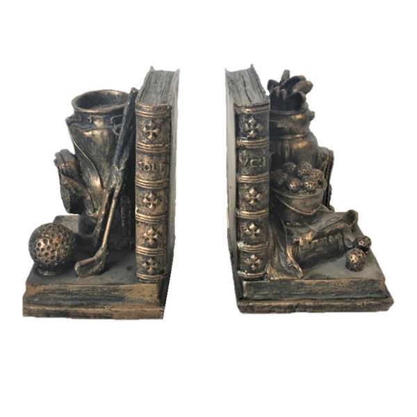Brass Golf Themed Book Ends