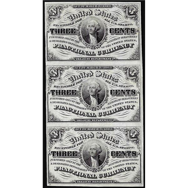 Uncut Sheet of (3) March 3, 1863 Three Cents Third Issue Fractional Currency Notes