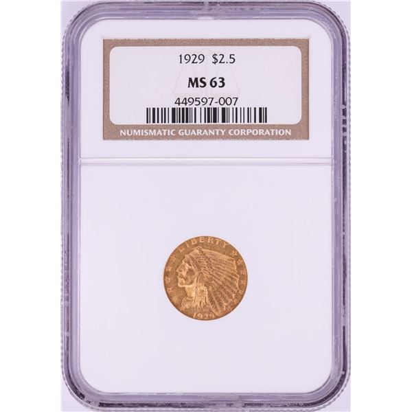 1929 $2 1/2 Indian Head Gold Coin NGC MS63