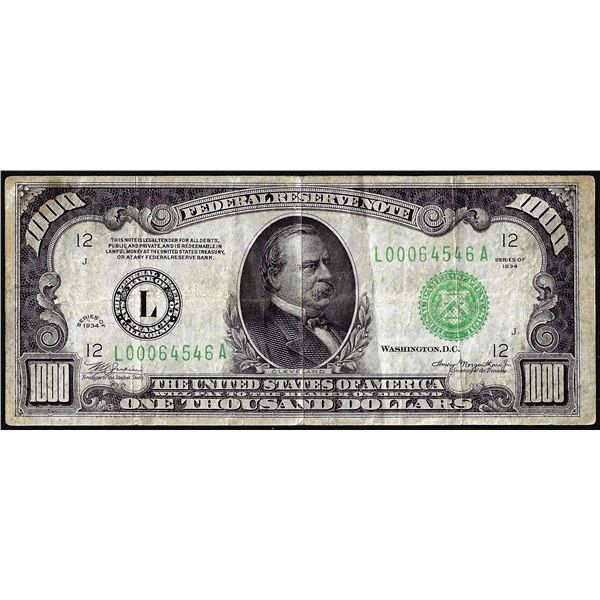 1934 $1,000 Federal Reserve Note San Francisco
